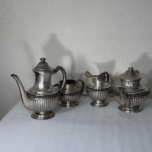 Portuguese .835 Solid Silver Tea/Coffee Set 4pc Fluted Neoclassical | Hallmarked